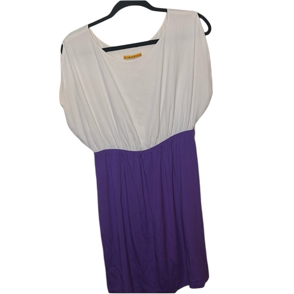 Alice olivia white purple silk blend mini dress M